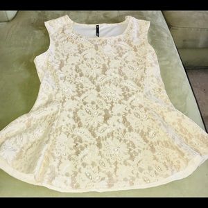 NWT Ivory Shimmer and Lace Top Size L